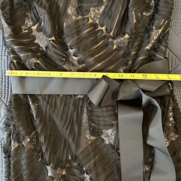 Tadashi Shoji Demie gown 8 black, sequins, ruffles. Ribbon tie waist - Picture 11 of 13